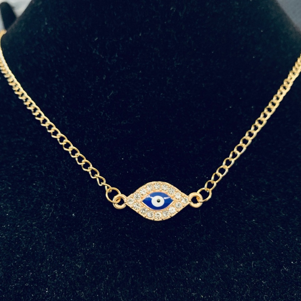 Rhinestone Evil Eye gold chain necklace